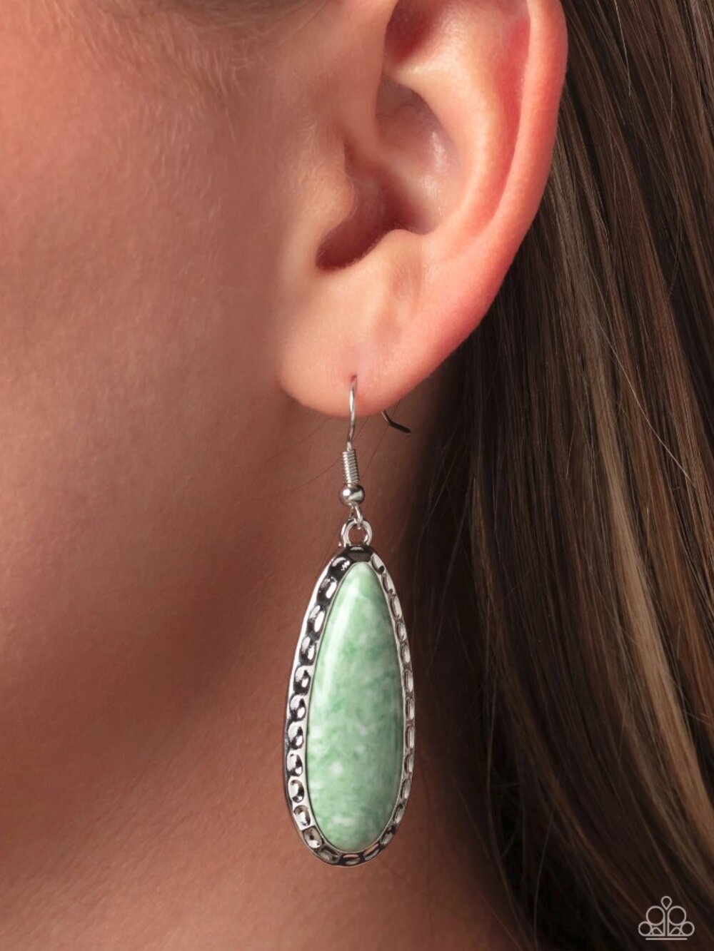paparazzi Mint Teardrop Stone Silver Frame Earrings